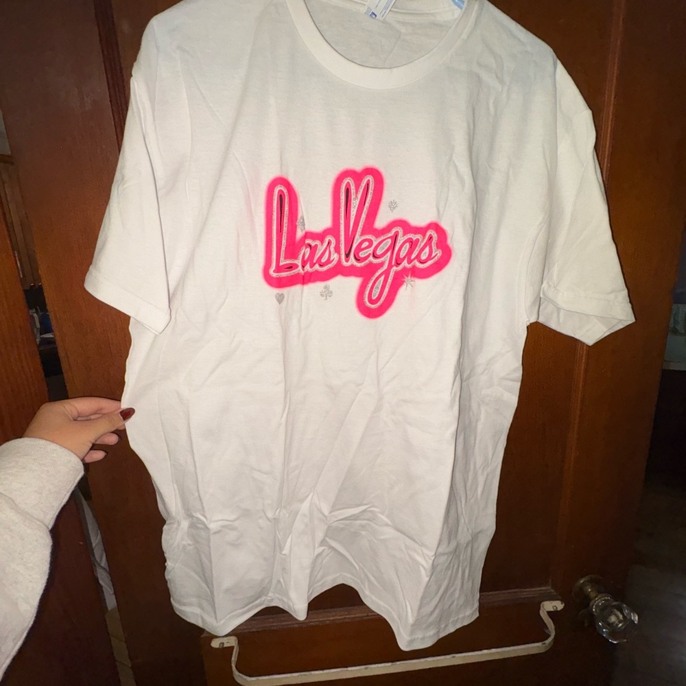 Las Vegas White Tee with Pink Accents